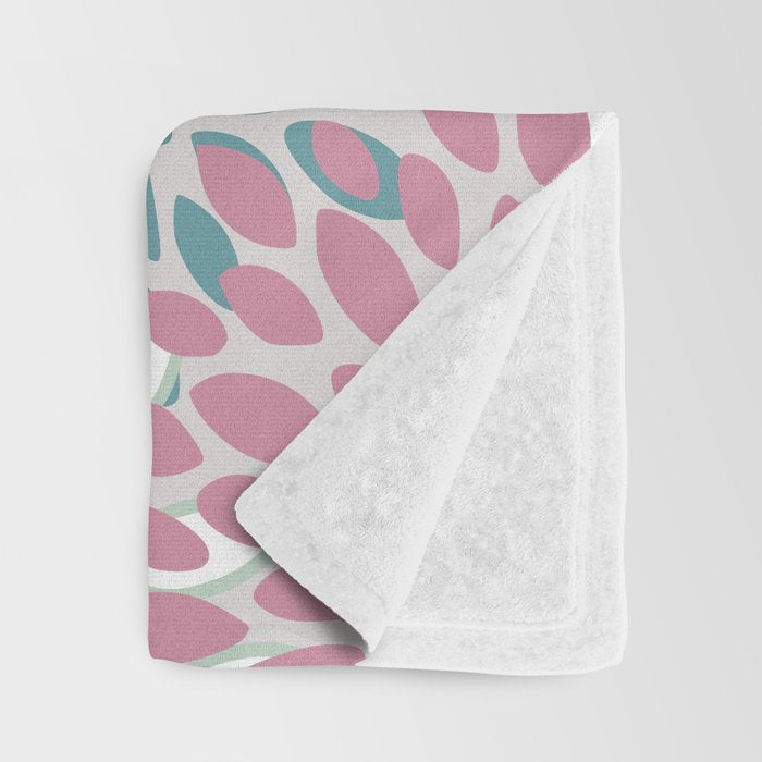 Floral Blooms, Soft Pink, Green and Teal, Design Prints Throw Blanket Gallery Image 3