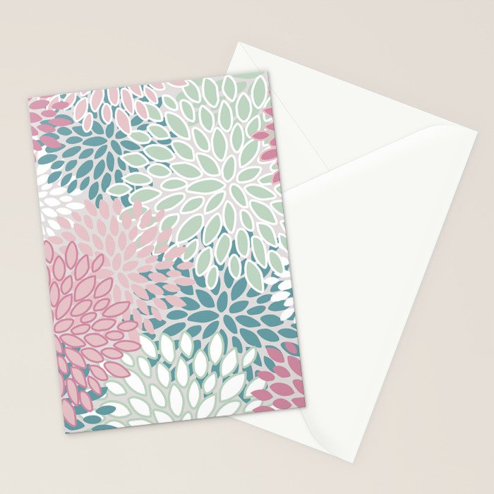 Floral Blooms, Soft Pink, Green and Teal, Design Prints Stationery Card Gallery Image 2