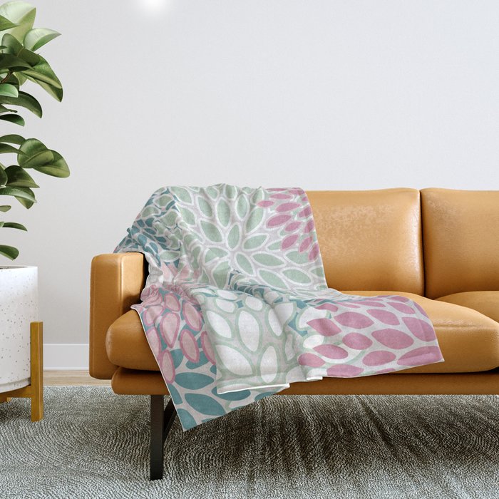 Floral Blooms, Soft Pink, Green and Teal, Design Prints Throw Blanket Gallery Image 1