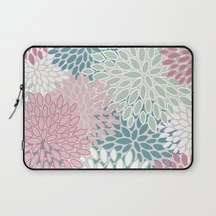Floral Blooms, Soft Pink, Green and Teal, Design Prints Laptop Sleeve Gallery Image 1