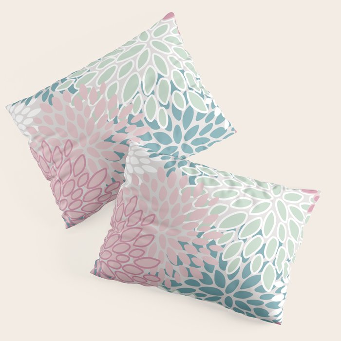 Floral Blooms, Soft Pink, Green and Teal, Design Prints Pillow Sham Gallery Image 3