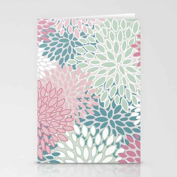 Floral Blooms, Soft Pink, Green and Teal, Design Prints Stationery Card Gallery Image 2