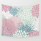 Floral Blooms, Soft Pink, Green and Teal, Design Prints Wall Tapestry Gallery Image 4