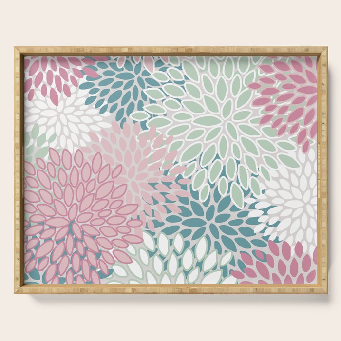 Floral Blooms, Soft Pink, Green and Teal, Design Prints Serving Tray Gallery Image 1