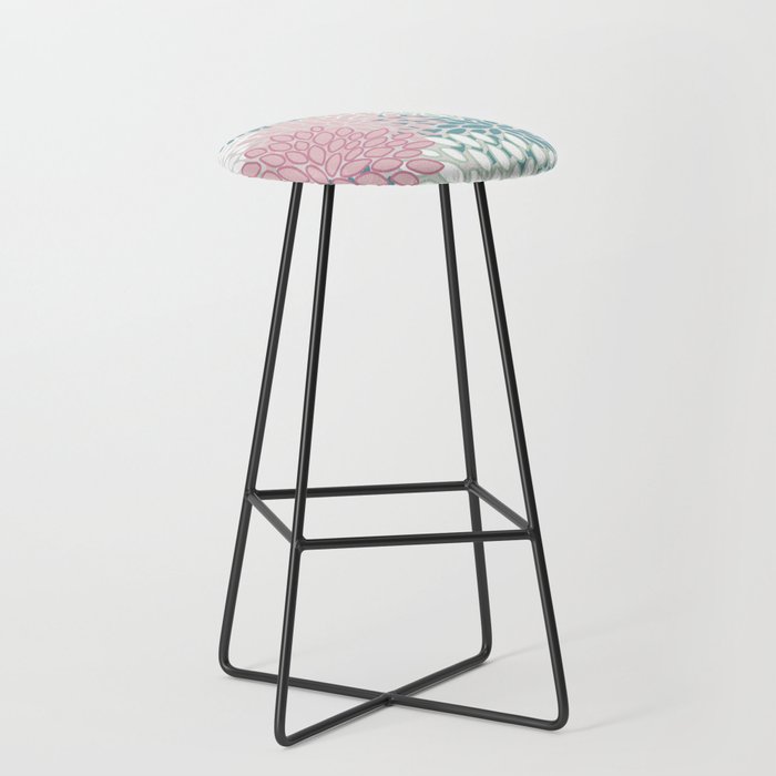 Floral Blooms, Soft Pink, Green and Teal, Design Prints Stool Gallery Image 1