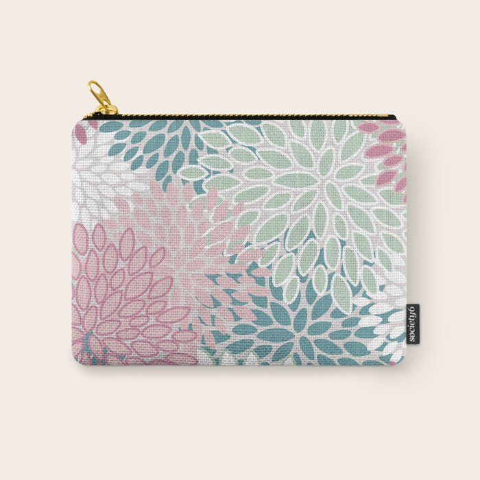 Floral Blooms, Soft Pink, Green and Teal, Design Prints Carry All Pouch Gallery Image 1