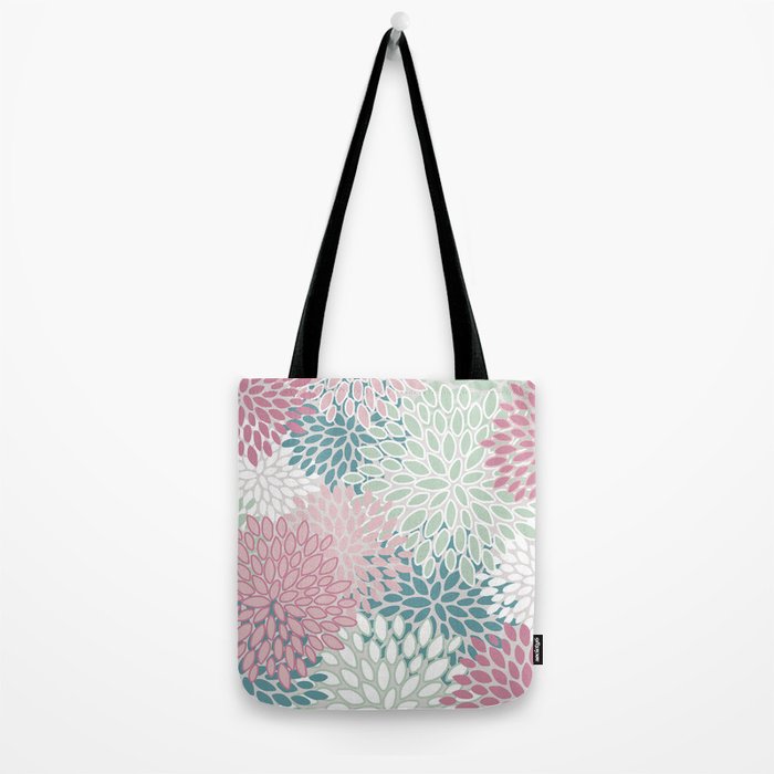 Floral Blooms, Soft Pink, Green and Teal, Design Prints Tote Bag Gallery Image 2