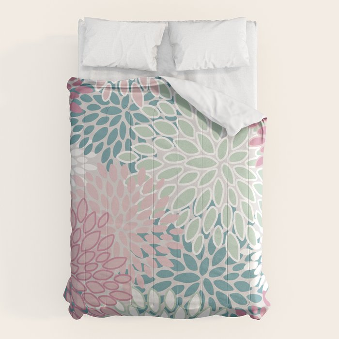 Floral Blooms, Soft Pink, Green and Teal, Design Prints Comforter Gallery Image 6