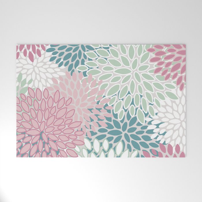 Floral Blooms, Soft Pink, Green and Teal, Design Prints Welcome Mat Gallery Image 1