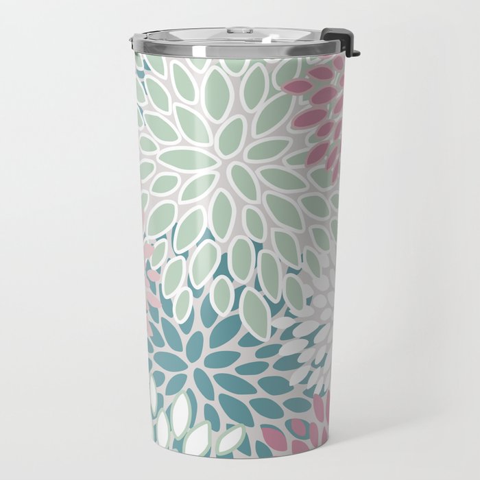 Floral Blooms, Soft Pink, Green and Teal, Design Prints Travel Mug Gallery Image 2