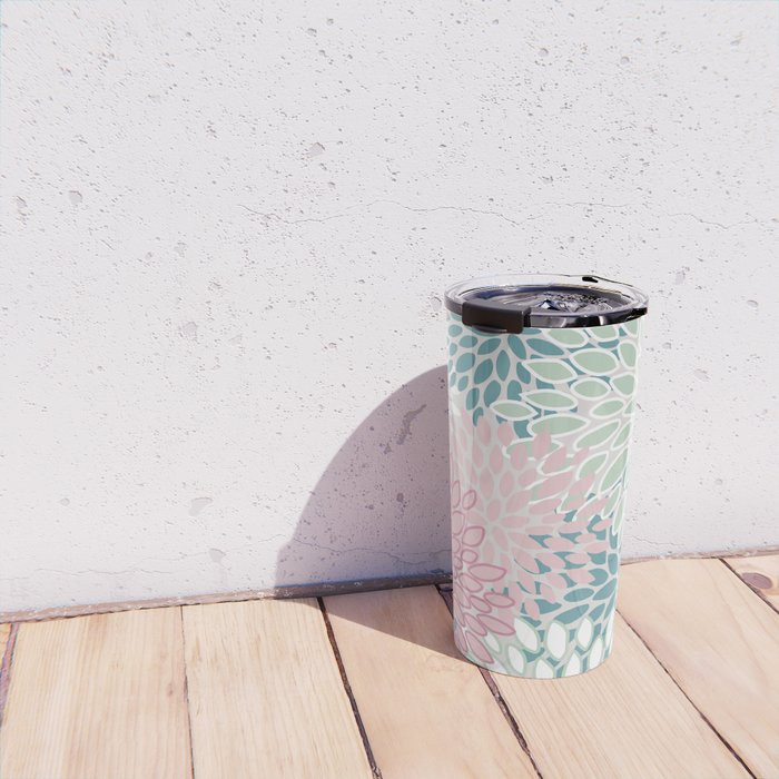 Floral Blooms, Soft Pink, Green and Teal, Design Prints Travel Mug Gallery Image 4