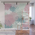 Floral Blooms, Soft Pink, Green and Teal, Design Prints Wall Mural Gallery Image 1