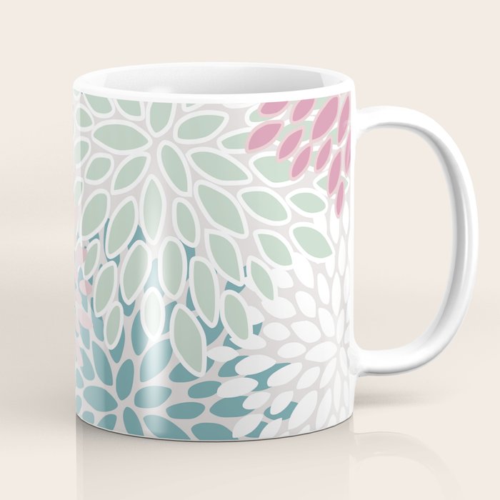 Floral Blooms, Soft Pink, Green and Teal, Design Prints Coffee Mug Gallery Image 1