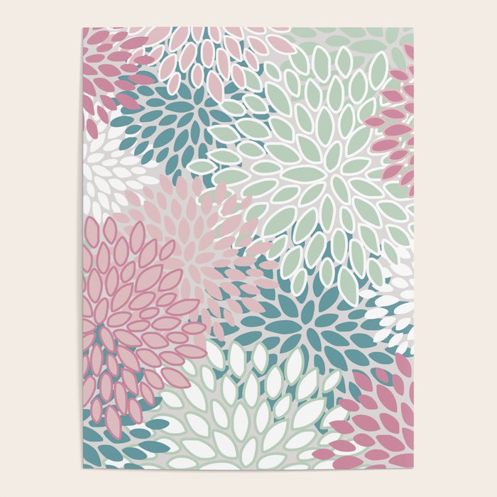 Floral Blooms, Soft Pink, Green and Teal, Design Prints Poster Gallery Image 4