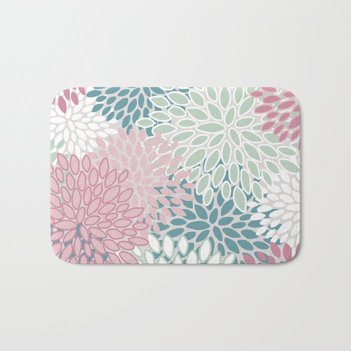 Floral Blooms, Soft Pink, Green and Teal, Design Prints Bath Mat Gallery Image 1