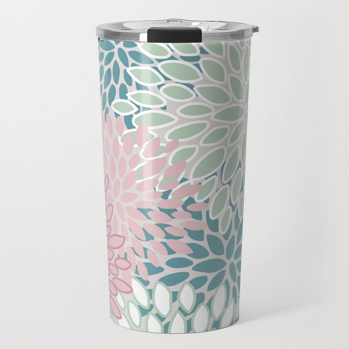 Floral Blooms, Soft Pink, Green and Teal, Design Prints Travel Mug Gallery Image 1