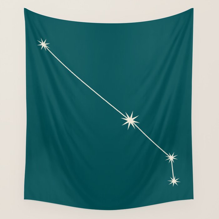 Aries Zodiac Star Constellation Line Art Deep Teal Wall Tapestry Gallery Image 4