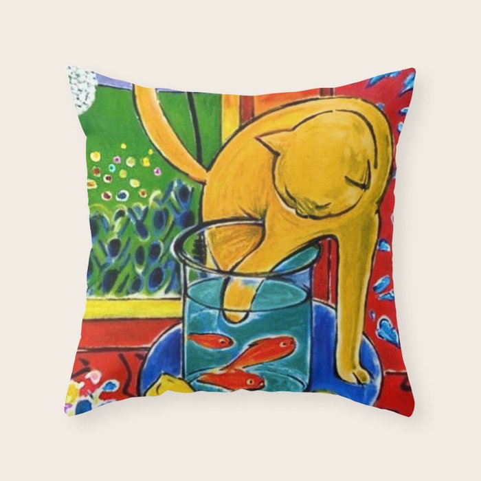 Henri Matisse - Cat With Red Fish still life painting Throw Pillow Gallery Image 1