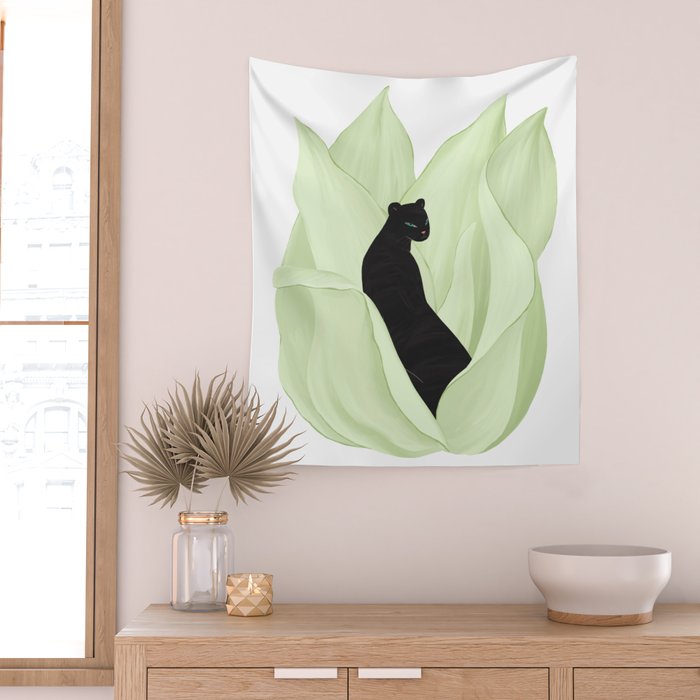 Black Panther in Sansevieria Wall Tapestry Gallery Image 2