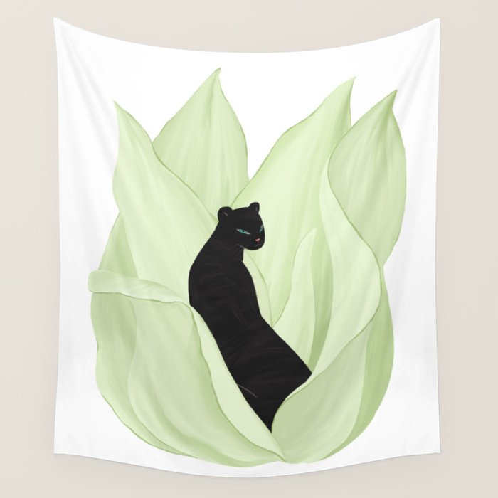 Black Panther in Sansevieria Wall Tapestry Gallery Image 4
