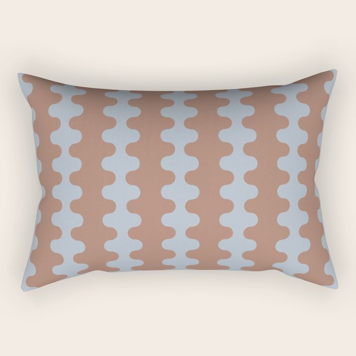 Wavy Stripes Mocha Brown and Dusty Light Blue Ogee A-Go-Go Pattern Rectangular Pillow Gallery Image 2