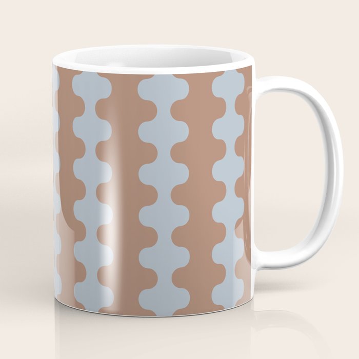 Wavy Stripes Mocha Brown and Dusty Light Blue Ogee A-Go-Go Pattern Coffee Mug Gallery Image 1