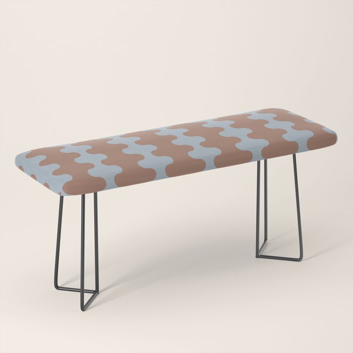 Wavy Stripes Mocha Brown and Dusty Light Blue Ogee A-Go-Go Pattern Bench Gallery Image 1