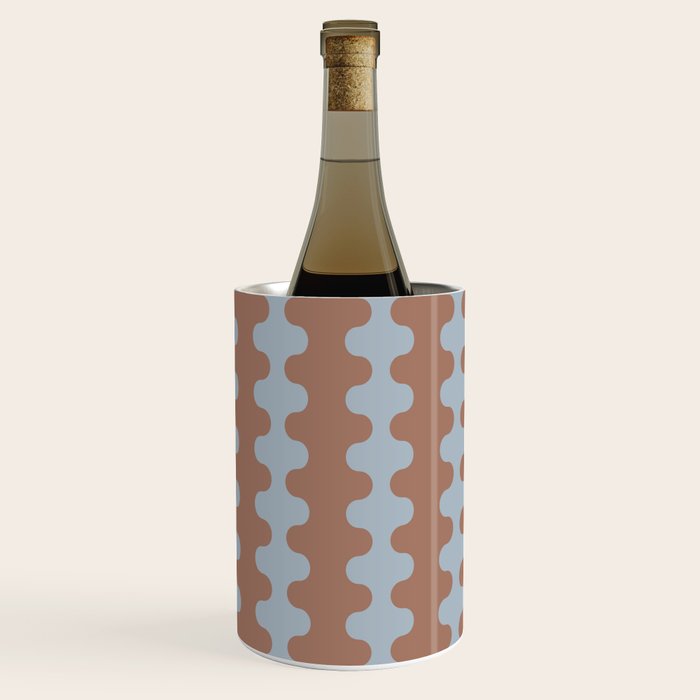 Wavy Stripes Mocha Brown and Dusty Light Blue Ogee A-Go-Go Pattern Wine Chiller Gallery Image 3