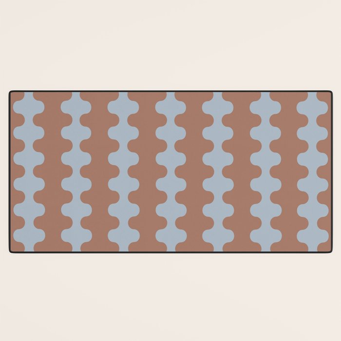 Wavy Stripes Mocha Brown and Dusty Light Blue Ogee A-Go-Go Pattern Desk Mat Gallery Image 3