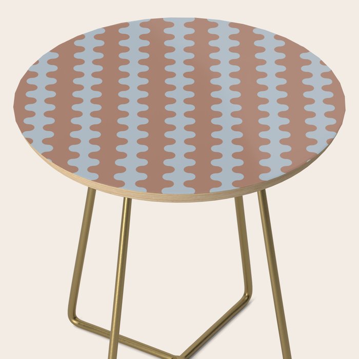 Wavy Stripes Mocha Brown and Dusty Light Blue Ogee A-Go-Go Pattern Side Table Gallery Image 2
