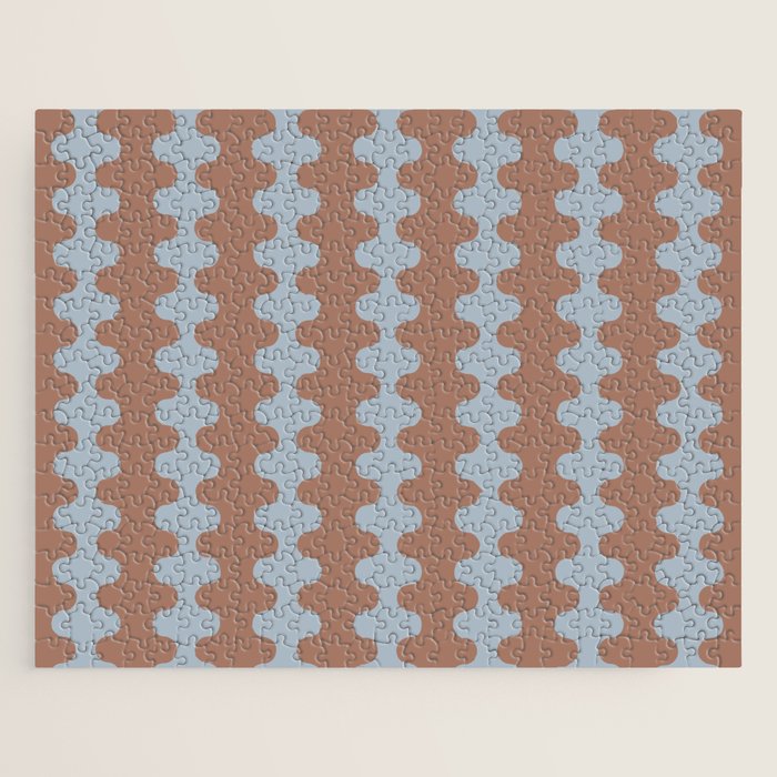 Wavy Stripes Mocha Brown and Dusty Light Blue Ogee A-Go-Go Pattern Jigsaw Puzzle Gallery Image 1