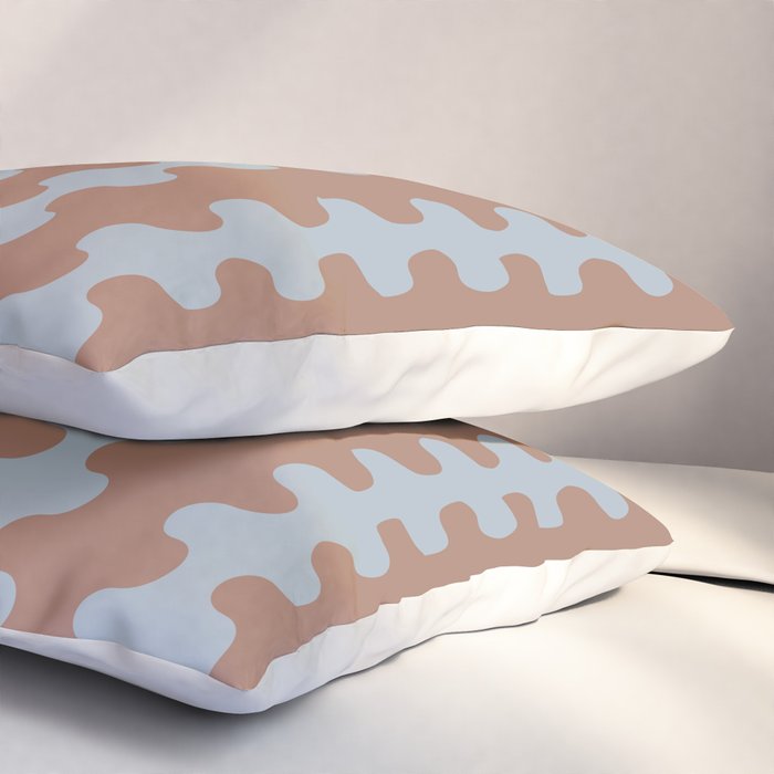 Wavy Stripes Mocha Brown and Dusty Light Blue Ogee A-Go-Go Pattern Pillow Sham Gallery Image 3