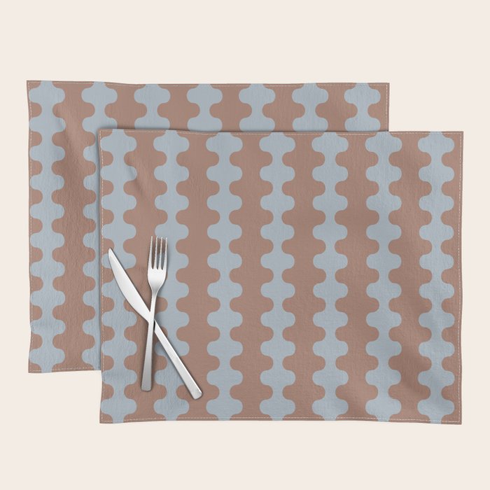 Wavy Stripes Mocha Brown and Dusty Light Blue Ogee A-Go-Go Pattern Placemat Gallery Image 1