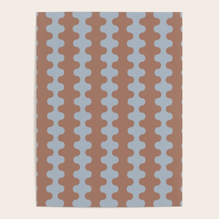 Wavy Stripes Mocha Brown and Dusty Light Blue Ogee A-Go-Go Pattern Poster Gallery Image 4