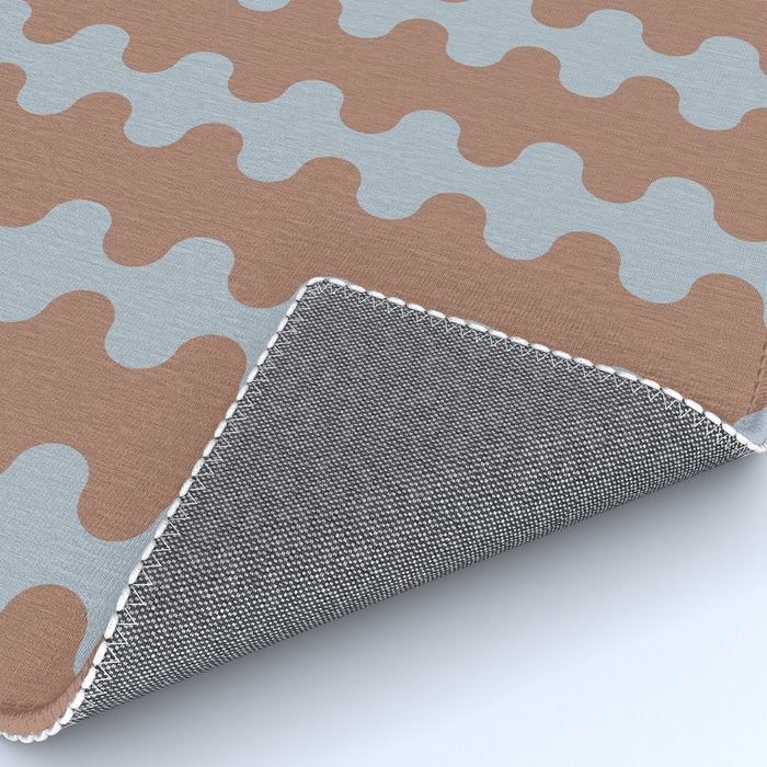 Wavy Stripes Mocha Brown and Dusty Light Blue Ogee A-Go-Go Pattern Rug Gallery Image 4