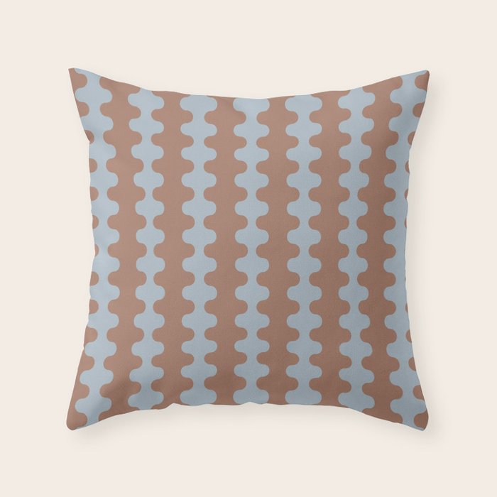 Wavy Stripes Mocha Brown and Dusty Light Blue Ogee A-Go-Go Pattern Throw Pillow Gallery Image 6