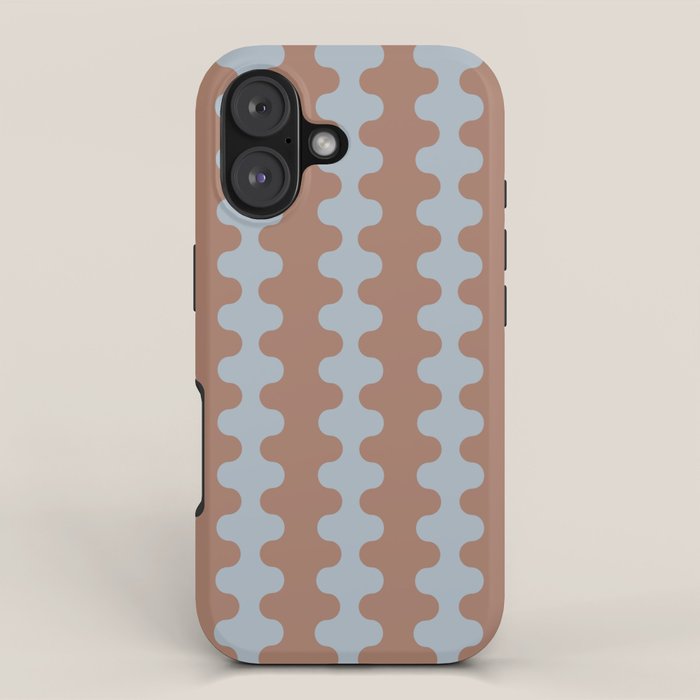 Wavy Stripes Mocha Brown and Dusty Light Blue Ogee A-Go-Go Pattern iPhone Case Gallery Image 1