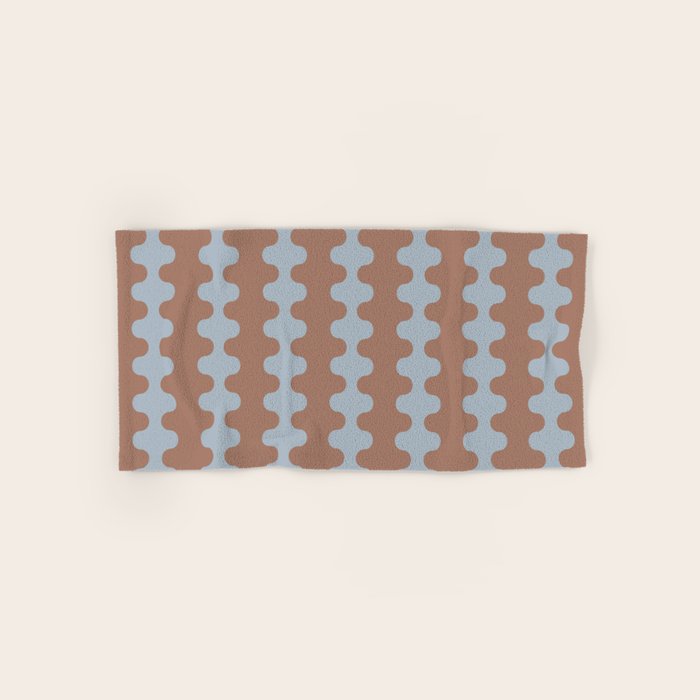 Wavy Stripes Mocha Brown and Dusty Light Blue Ogee A-Go-Go Pattern Bath Towel Gallery Image 1