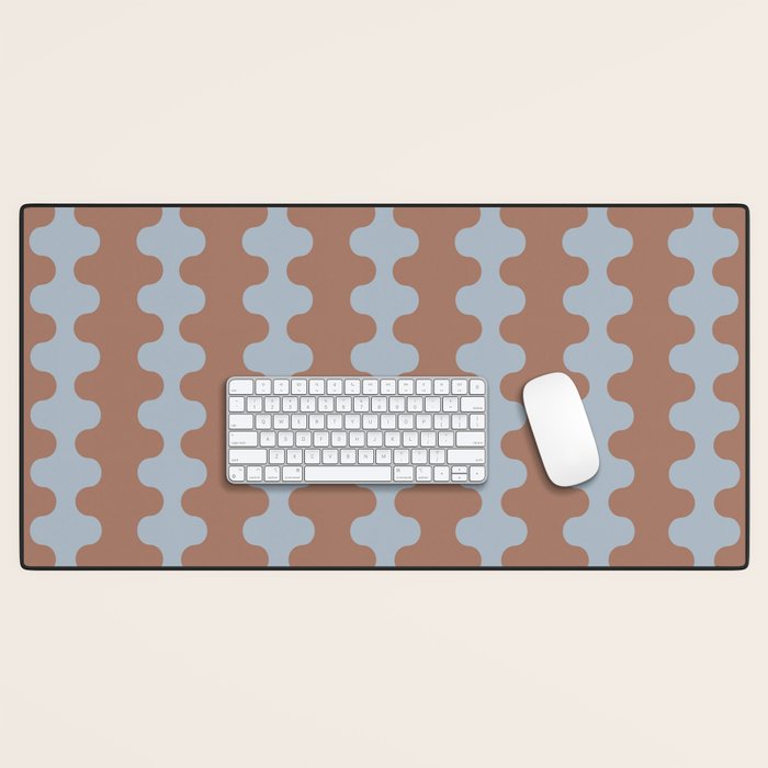 Wavy Stripes Mocha Brown and Dusty Light Blue Ogee A-Go-Go Pattern Desk Mat Gallery Image 1