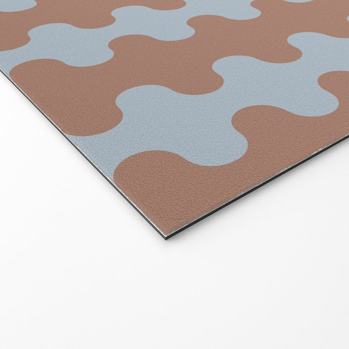 Wavy Stripes Mocha Brown and Dusty Light Blue Ogee A-Go-Go Pattern Welcome Mat Gallery Image 2