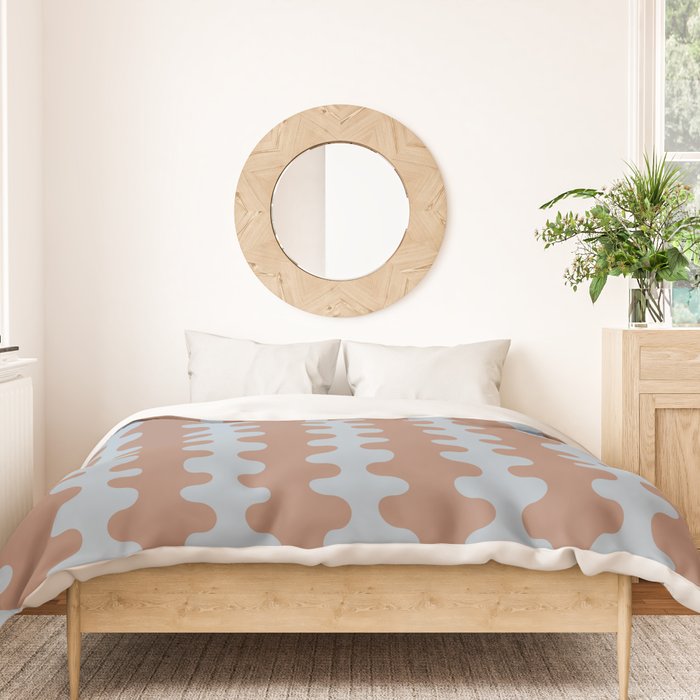 Wavy Stripes Mocha Brown and Dusty Light Blue Ogee A-Go-Go Pattern Duvet Cover Gallery Image 3