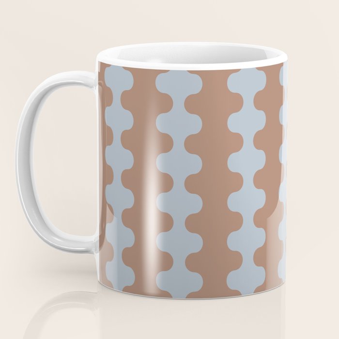 Wavy Stripes Mocha Brown and Dusty Light Blue Ogee A-Go-Go Pattern Coffee Mug Gallery Image 3