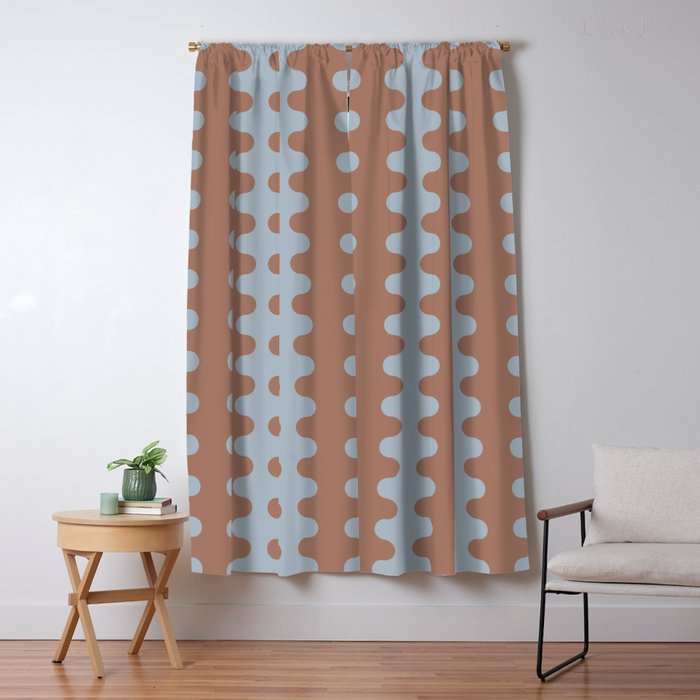 Wavy Stripes Mocha Brown and Dusty Light Blue Ogee A-Go-Go Pattern Window Curtain Gallery Image 5
