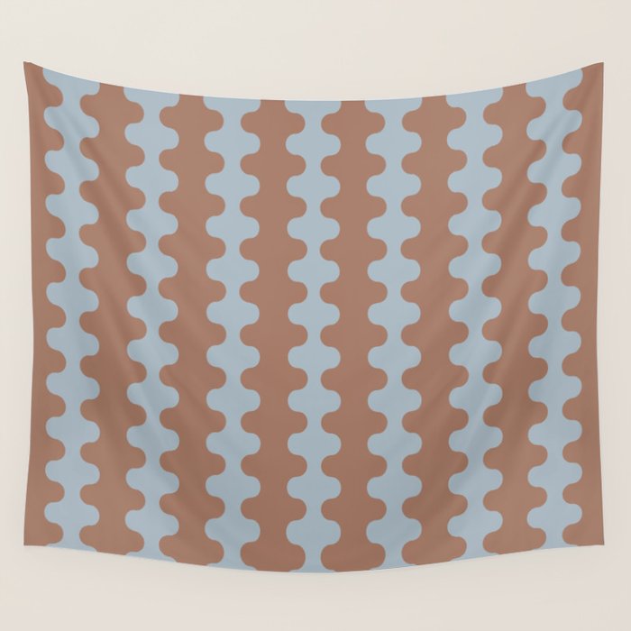Wavy Stripes Mocha Brown and Dusty Light Blue Ogee A-Go-Go Pattern Wall Tapestry Gallery Image 4
