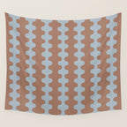 Wavy Stripes Mocha Brown and Dusty Light Blue Ogee A-Go-Go Pattern Wall Tapestry Gallery Image 4