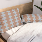 Wavy Stripes Mocha Brown and Dusty Light Blue Ogee A-Go-Go Pattern Pillow Sham Gallery Image 2