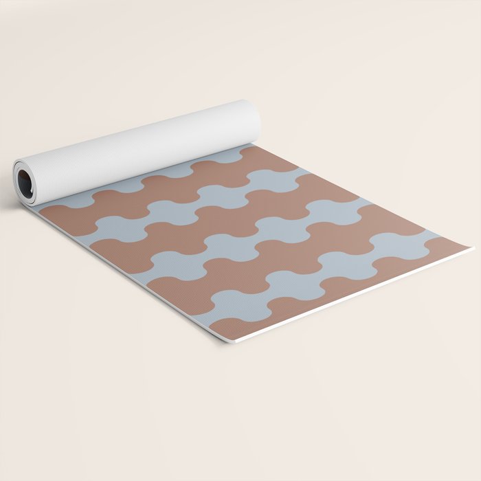 Wavy Stripes Mocha Brown and Dusty Light Blue Ogee A-Go-Go Pattern Yoga Mat Gallery Image 2