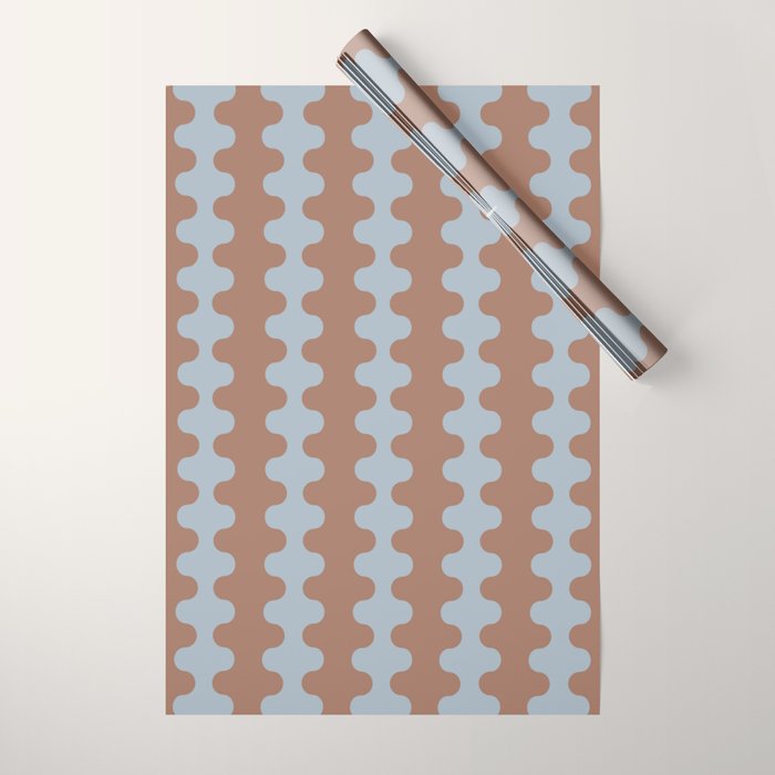 Wavy Stripes Mocha Brown and Dusty Light Blue Ogee A-Go-Go Pattern Wrapping Paper Gallery Image 1