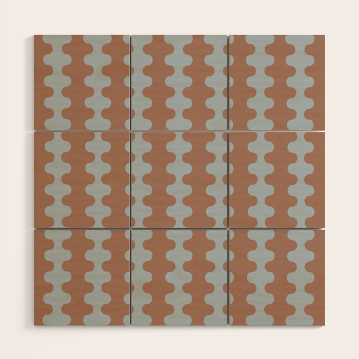 Wavy Stripes Mocha Brown and Dusty Light Blue Ogee A-Go-Go Pattern Wood Wall Art Gallery Image 1