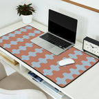 Wavy Stripes Mocha Brown and Dusty Light Blue Ogee A-Go-Go Pattern Desk Mat Gallery Image 2